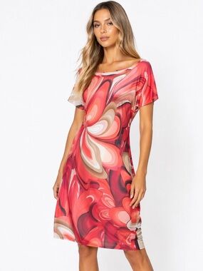 $550 D. Exterior Off-Shoulder Red Swirl Print Dress Floral Boho Chic Medium new